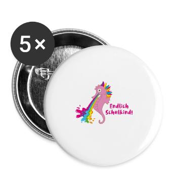 endlich schulkind,seepferdchen,regenbogen,kotzen - Buttons groß 56 mm (5er Pack) - Weiß - Vorne