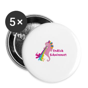 endlich schwimmer,seepferdchen,regenbogen,kotzen - Buttons groß 56 mm (5er Pack) - Weiß - Vorne