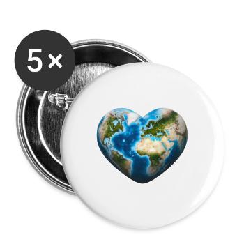 Erde Herz herzförmig Planet Geschenkidee - Buttons groß 56 mm (5er Pack) - Weiß - Vorne