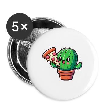 Niedlicher Kaktus Pizza Comic - Buttons groß 56 mm (5er Pack) - Weiß - Vorne