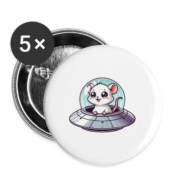 Rat and Mouse UFO Abduction - Buttons large 2.2''/56 mm (5-pack) - white - Front