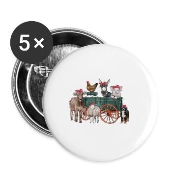 Animaux de ferme Wagon - Lot de 5 grands badges (56 mm) - blanc - Devant