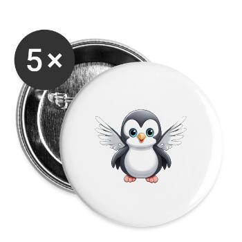 Ange pingouin mignon - Lot de 5 grands badges (56 mm) - blanc - Devant