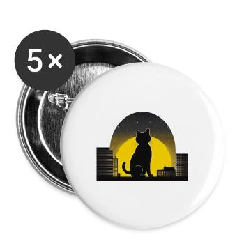 Die schwarze Katze in der Vollmondnacht - Buttons groß 56 mm (5er Pack) - Weiß - Vorne
