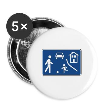 Road sign play street dad mum parents kids - Buttons large 2.2''/56 mm (5-pack) - white - Front