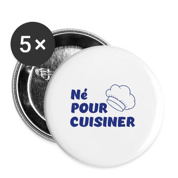 Né pour cuisiner - Lot de 5 grands badges (56 mm) - blanc - Devant