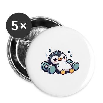 Pinguin Hantel Training Workout Erschöpft Lustig - Buttons groß 56 mm (5er Pack) - Weiß - Vorne