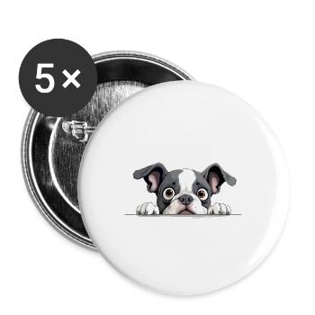 Bouledogue français Coup d’œil mignon Adorable animal drôle - Lot de 5 grands badges (56 mm) - blanc - Devant