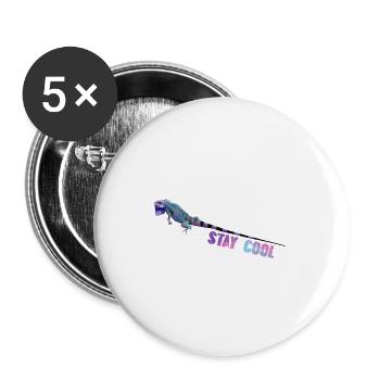 stay cool,echse,reptil,leguan,bunt - Buttons groß 56 mm (5er Pack) - Weiß - Vorne
