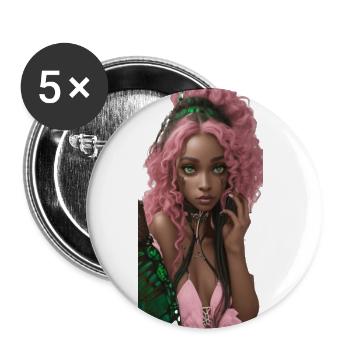 Bezaubernde schwarze Schönheit, mit lockigem Haar, natur - Buttons groß 56 mm (5er Pack) - Weiß - Vorne