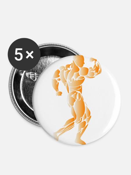 Bodybuilding - Buttons groß 56 mm (5er Pack) - Weiß
