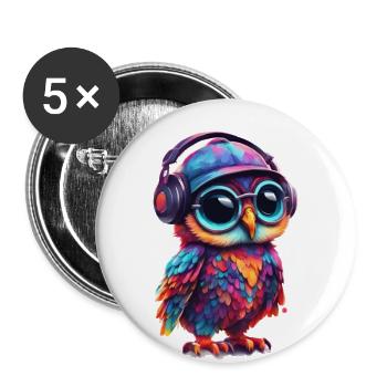 Mignon bébé hibou hibou dit salut - Lot de 5 grands badges (56 mm) - blanc - Devant