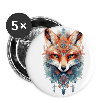 Boho Fuchs bunt - Buttons groß 56 mm (5er Pack) - Weiß - Vorne