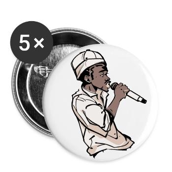 Rappeur tenant un micro (noir) - Lot de 5 grands badges (56 mm) - blanc - Devant