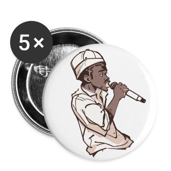 Rappeur tenant un micro - Lot de 5 grands badges (56 mm) - blanc - Devant