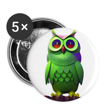 Grüne Eule auf einem Ast - Buttons groß 56 mm (5er Pack) - Weiß - Vorne
