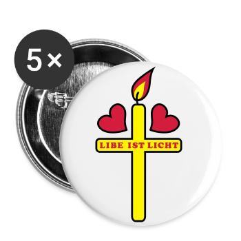 Herzen + Kreuz Liebe ist Licht 3c Spruch Sprüche - Buttons groß 56 mm (5er Pack) - Weiß - Vorne