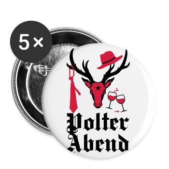 163 Edel Hirsch Polterabend JGA Wein Hut Krawatte - Buttons groß 56 mm (5er Pack) - Weiß - Vorne