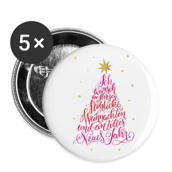 Fröhliche Weihnachten und ein tolles Neues Jahr - Buttons groß 56 mm (5er Pack) - Weiß - Vorne