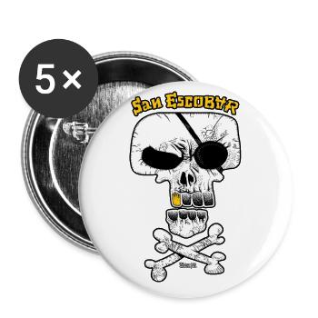 SAN ESCOBAR - Piratenflagge / Totenkopf - Buttons groß 56 mm (5er Pack) - Weiß - Vorne
