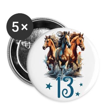 Geburtstag 13 Mädchen Pferd Reiten Stall Dreizehn - Buttons groß 56 mm (5er Pack) - Weiß - Vorne