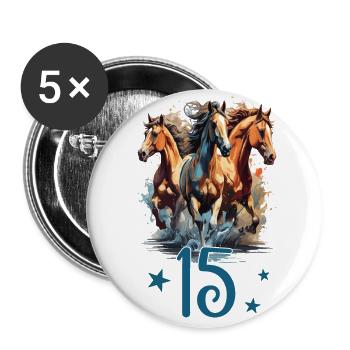 Geburtstag 15 Mädchen Pferd Reiten Stall Fünfzehn - Buttons groß 56 mm (5er Pack) - Weiß - Vorne