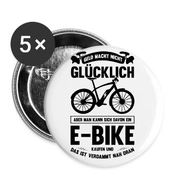 Fahrrad Geld Allein Macht Nicht Glücklich E-Bike R - Buttons groß 56 mm (5er Pack) - Weiß - Vorne