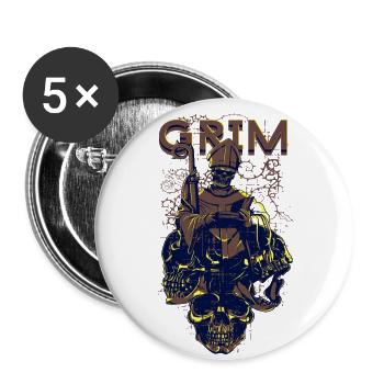 Une grimace étrange avec un squelette de crâne - Lot de 5 grands badges (56 mm) - blanc - Devant