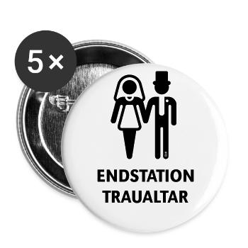 Endstation Traualtar (Bräutigam / Braut / JGA / B) - Buttons groß 56 mm (5er Pack) - Weiß - Vorne