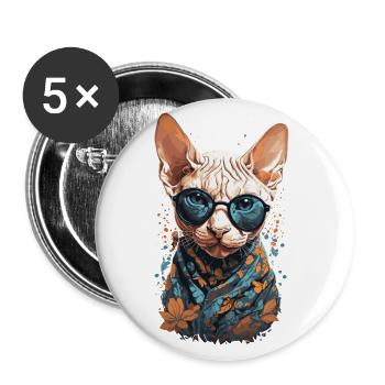 Cooler Sphinx Katze Katzenmama Katzen Design - Buttons groß 56 mm (5er Pack) - Weiß - Vorne