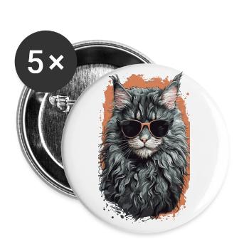 Maine-Coon-Katze Coolness in Katzen Form - Buttons groß 56 mm (5er Pack) - Weiß - Vorne