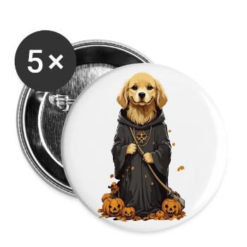 Süßes Halloween Hunde Design Hund Druide Outfit - Buttons groß 56 mm (5er Pack) - Weiß - Vorne