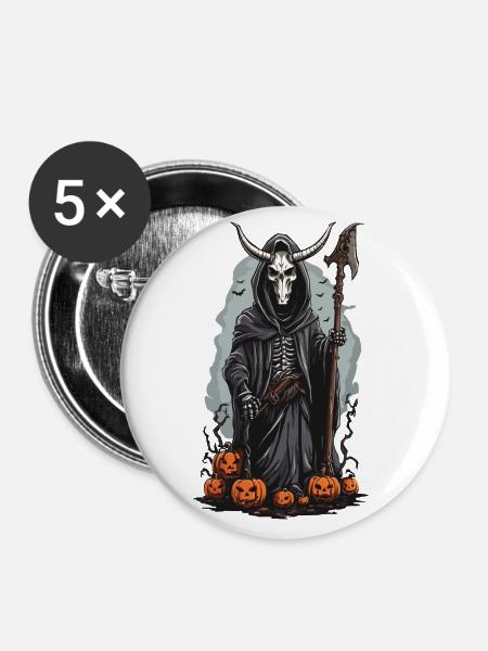 Sensenmann Halloween Dämonischer Druide Design - Buttons groß 56 mm (5er Pack) - Weiß