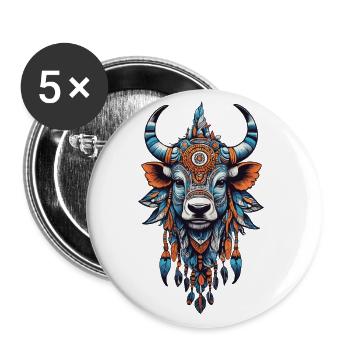 Cow Power Animal Spirit Indians & Mysticism - Buttons large 2.2''/56 mm (5-pack) - white - Front