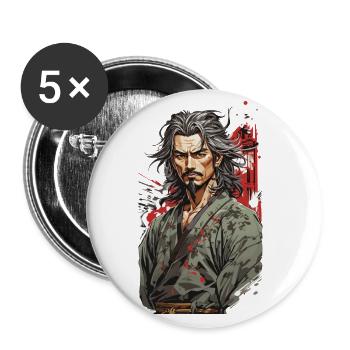 Samurai Vintage Retro Kanji Art Design - Lot de 5 grands badges (56 mm) - blanc - Devant