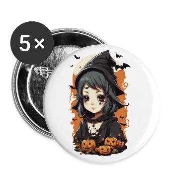 Anime Stil Okkulte kleine Halloween Hexe - Buttons groß 56 mm (5er Pack) - Weiß - Vorne