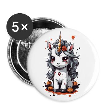 Süßes Halloween Einhorn Grusel und Magie - Buttons groß 56 mm (5er Pack) - Weiß - Vorne