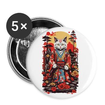 Kimono Wearing Cat Shogun Aesthetics Japan Design - Buttons large 2.2''/56 mm (5-pack) - white - Front