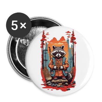 Japanese Raccoon Aesthetic Retro Design - Buttons large 2.2''/56 mm (5-pack) - white - Front
