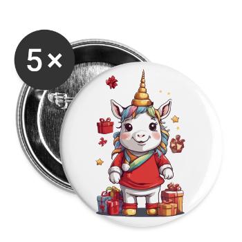 Noël festif de licorne avec cadeaux - Lot de 5 grands badges (56 mm) - blanc - Devant
