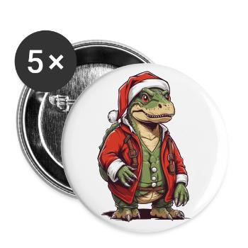 Weihnachten T-Rex Weihnachtsmann Spaß - Buttons groß 56 mm (5er Pack) - Weiß - Vorne