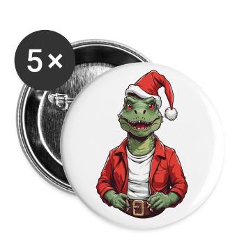 Festlicher T-Rex Weihnachtsmann Weihnachten Design - Buttons groß 56 mm (5er Pack) - Weiß - Vorne