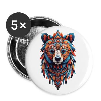 Spirit Bear Meditation Yoga Mandala Feather Design - Buttons large 2.2''/56 mm (5-pack) - white - Front