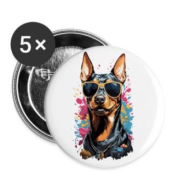 Cooler Dobermann Hund Design mit Stil - Buttons groß 56 mm (5er Pack) - Weiß - Vorne