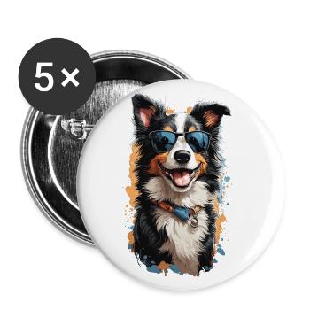 Border Collie Popart Style Dog Artwork - Buttons large 2.2''/56 mm (5-pack) - white - Front
