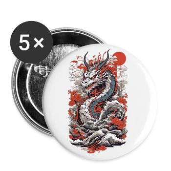 Ukiyo-E Drache Retro Vintage Japanische Kunst - Buttons groß 56 mm (5er Pack) - Weiß - Vorne