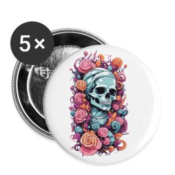 Pastel Goth Rosen Skull Okkult Weirdcore Design - Buttons groß 56 mm (5er Pack) - Weiß - Vorne