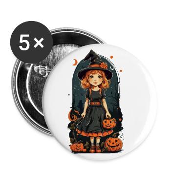 Retro Halloween Hexe Kürbis Mädchen Design - Buttons groß 56 mm (5er Pack) - Weiß - Vorne