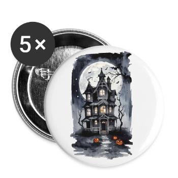 Halloween Night Witch House Full Moon Bats - Buttons large 2.2''/56 mm (5-pack) - white - Front
