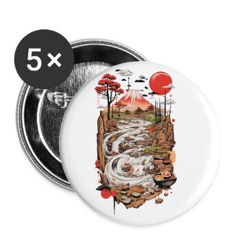Aesthetic Popart Retro Sushi Ukiyo-E Streetwear - Buttons groß 56 mm (5er Pack) - Weiß - Vorne